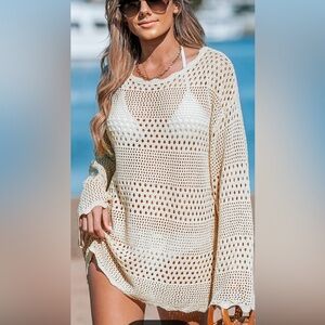 CUPSHE Seaside Whispers Crocheted Cover-Up, NWT, Size M, Color Apricot
